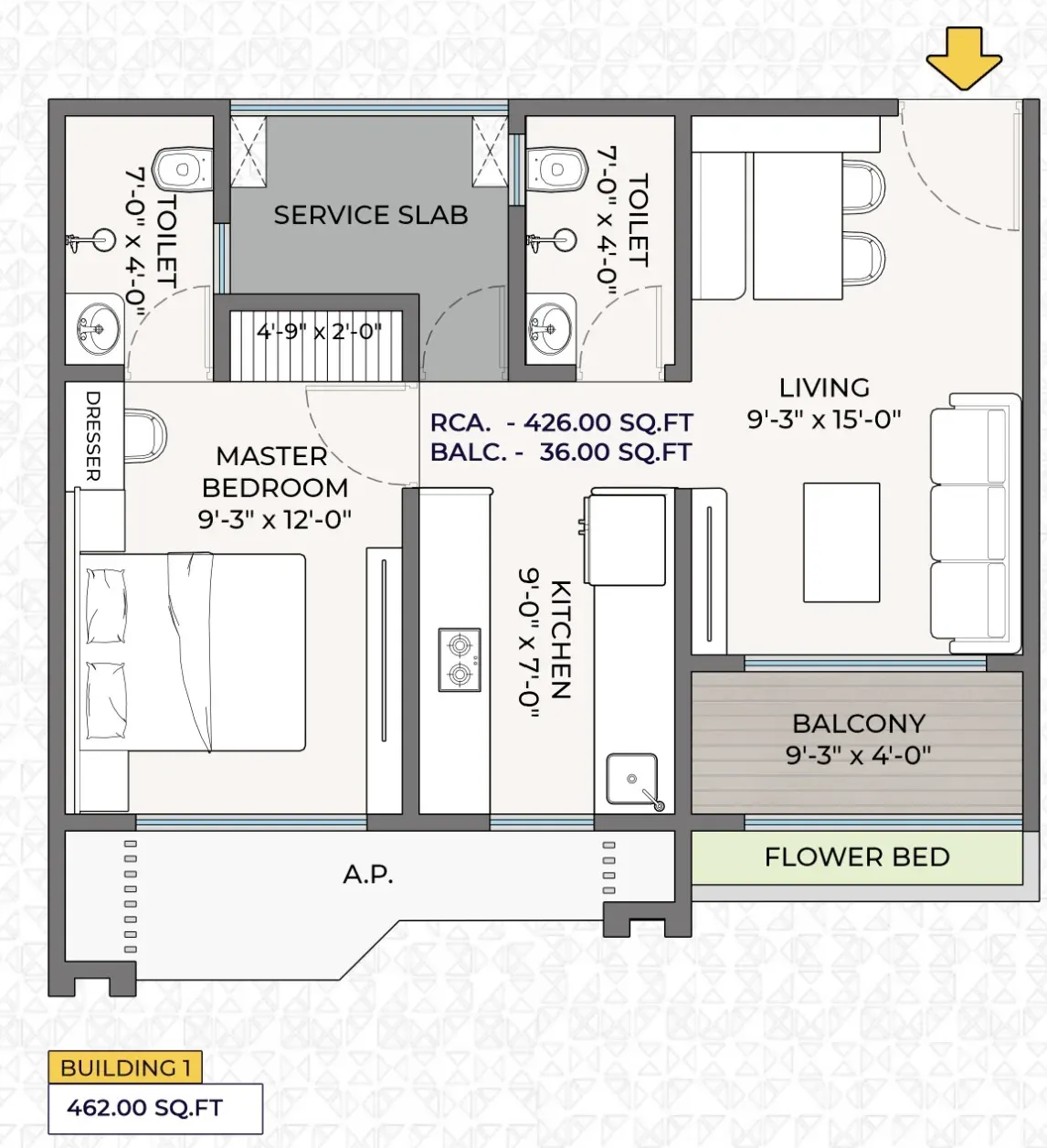 1 BHK 462 - 1 BHK 2D